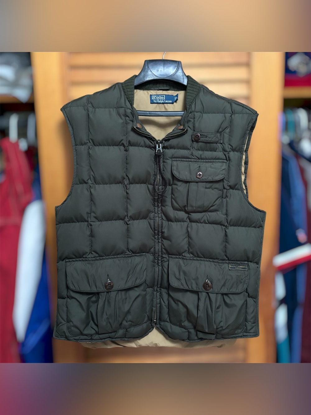 Vintage Polo Ralph Lauren Quilted Utility Vest Down Puffer Gilet Sportsman Large